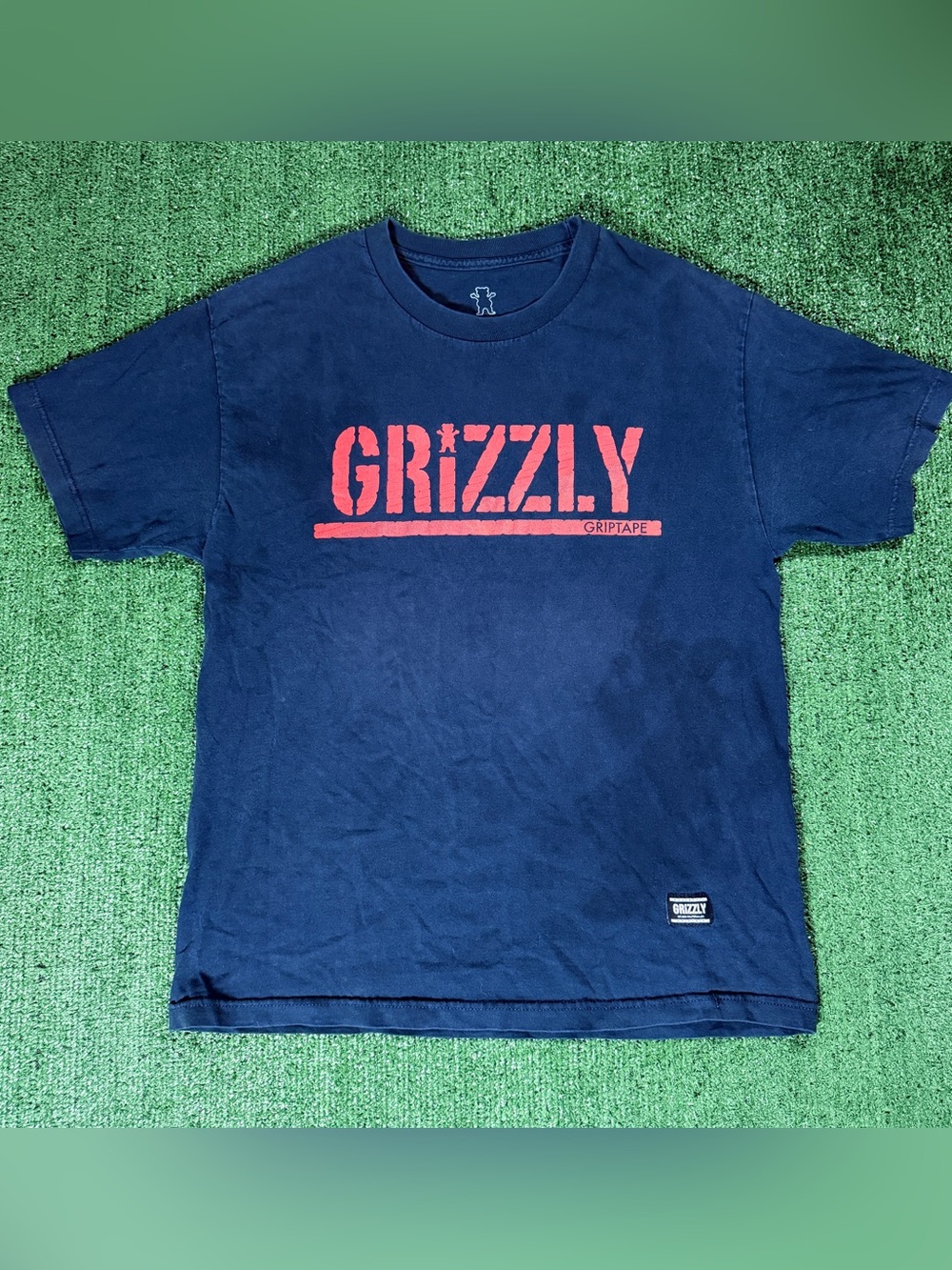 Y2K Grizzly Griptape T-Shirt Size Large Blue Stamp Logo Skate Tee